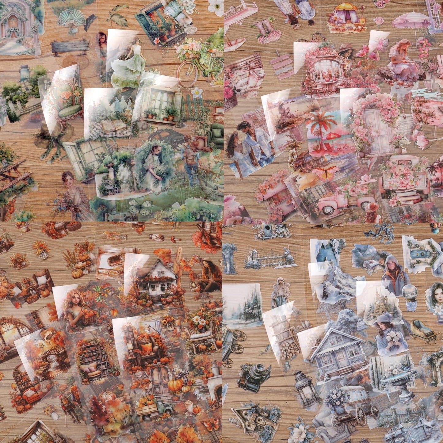 Auguro 4 Books for Seasons Stickers for Scrapbooking 480 Pre-Cut Pet Transparent Stickers for journaling Spring Summer Fall and Winter Sticker