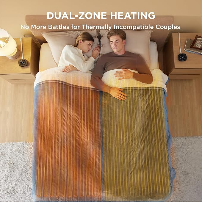 Bedsure Electric Blanket King Size - Dual Control Heated Blanket King Size, Fast Heating with 10 Time Settings & 10 Heat Settings, Warm Gift for Grandma (100x90 inches, Blue)