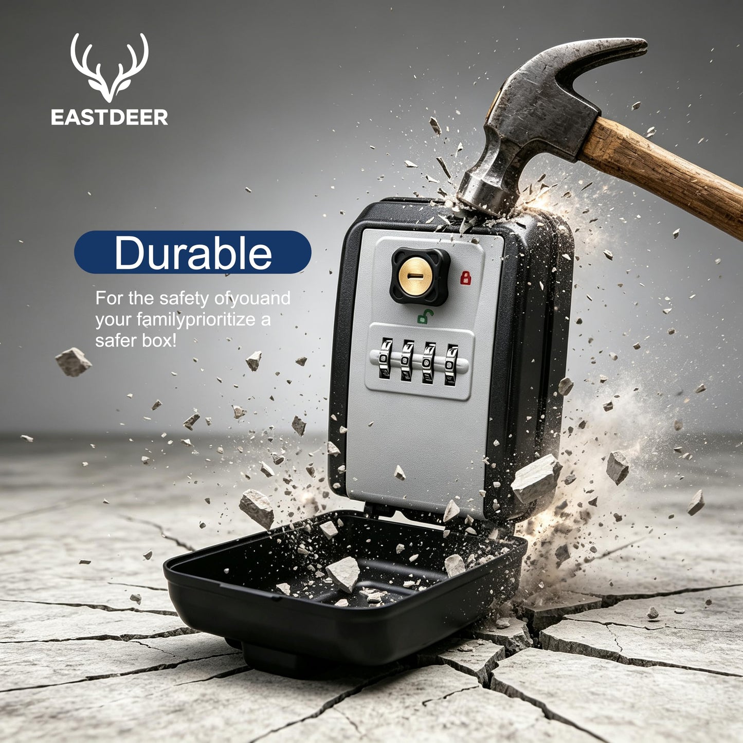 EASTDEER Wall Mount Key Lock Box Outdoor Key Lock Box with Resettable Combination Lock Boxes for keys Wall Mounted Key Safe Boxes for Outside, Garage, Home, Office