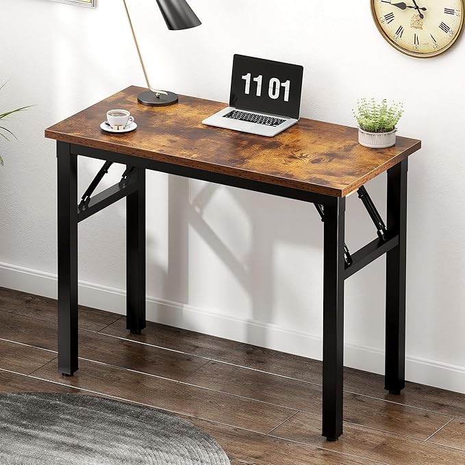 Need Folding Computer Desk - 31.5 Inch Foldable Office Writing Work Study Kids Student Teacher Home Bedroom Table for Small Space, Rustic Brown