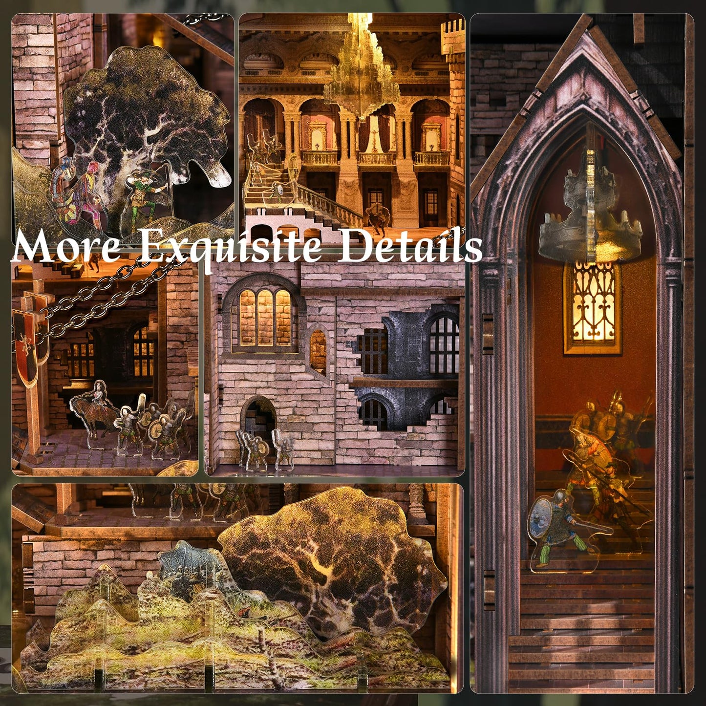 MiniCity DIY Book Nook Kit - The Castle's Escape 3D Miniature Wooden Scene with LED Lights, Dustcover & Tools for Shelf Decor (Robin Hood)