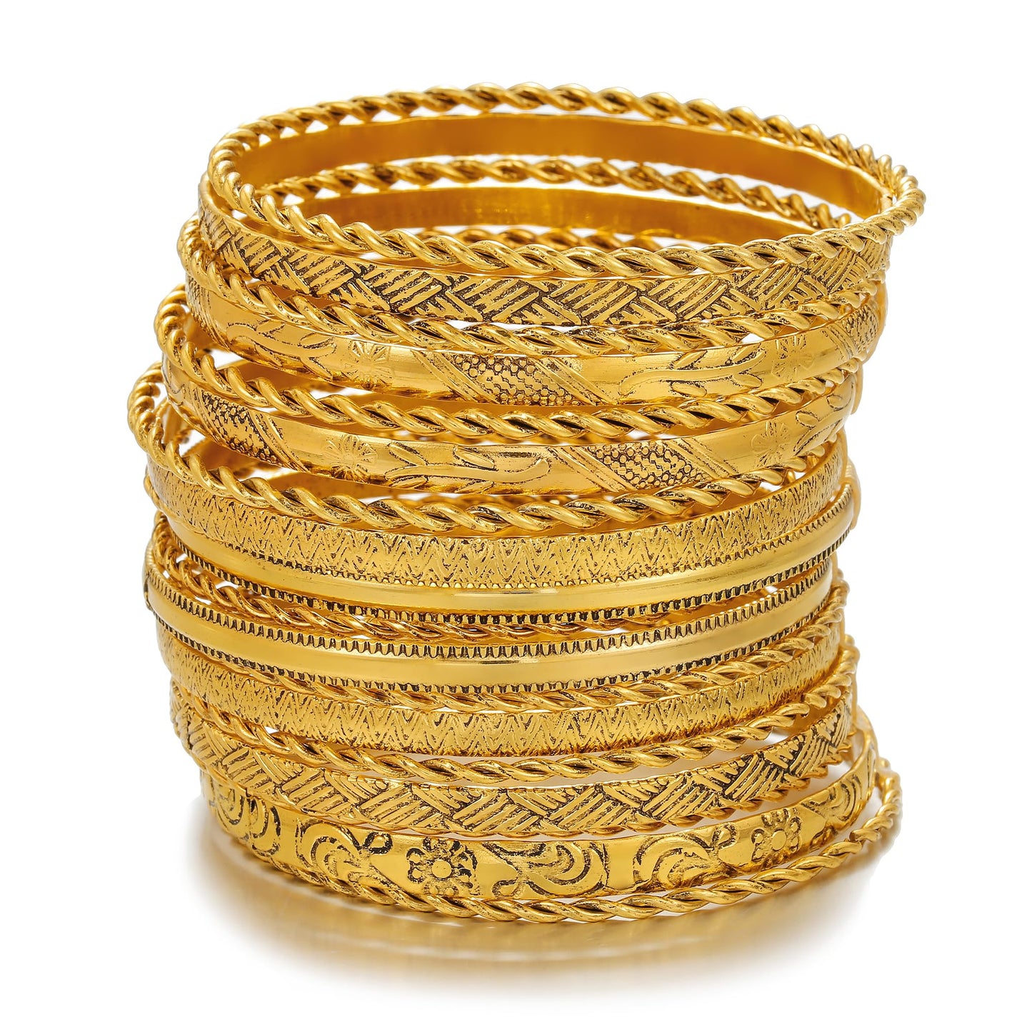 AYWFCBF 19 Pcs Gold Bangles for Women Stackable Indian Bangles Multi Layer Textured Retro Gold Bracelets Jewelry Set Gifts for Women