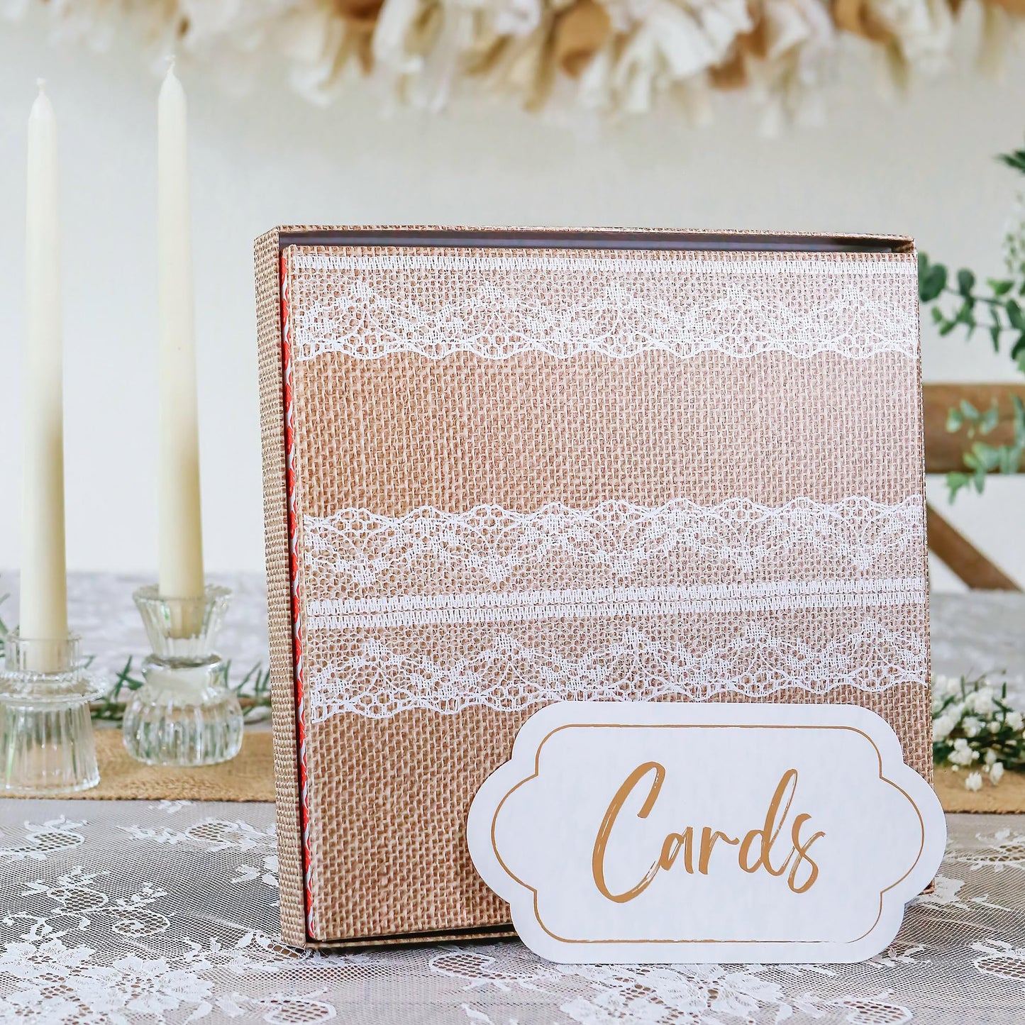 Kate Aspen Rustic Burlap & Lace Gift/Wedding Card Box, Money Box, Farmhouse Wedding Decorations For Reception - Also Perfect for Boho Baby Showers, Birthdays, Graduation