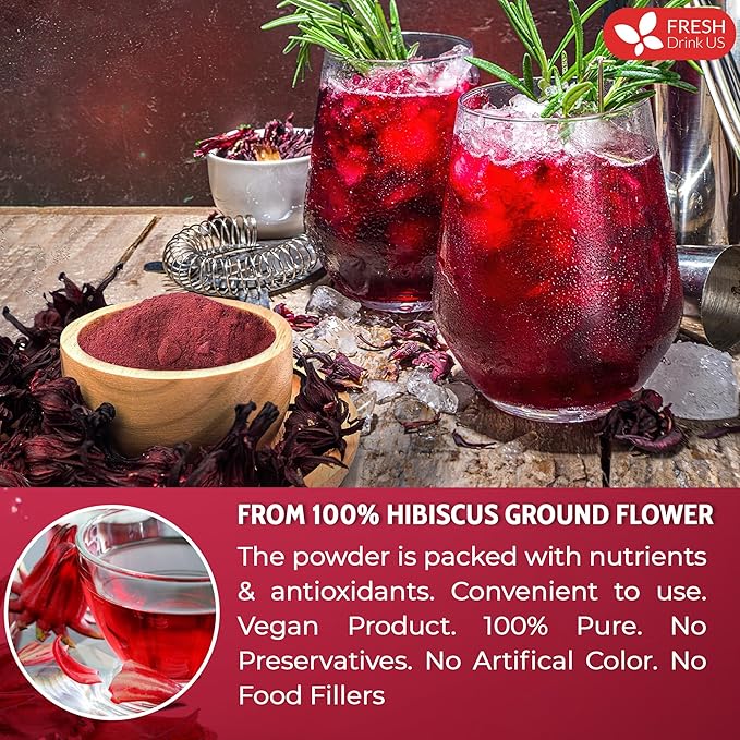 FreshDrinkUS Premium 100% Natural Hibiscus Flower Powder, 40oz - No Additives, Gluten, Sugar - Vegan