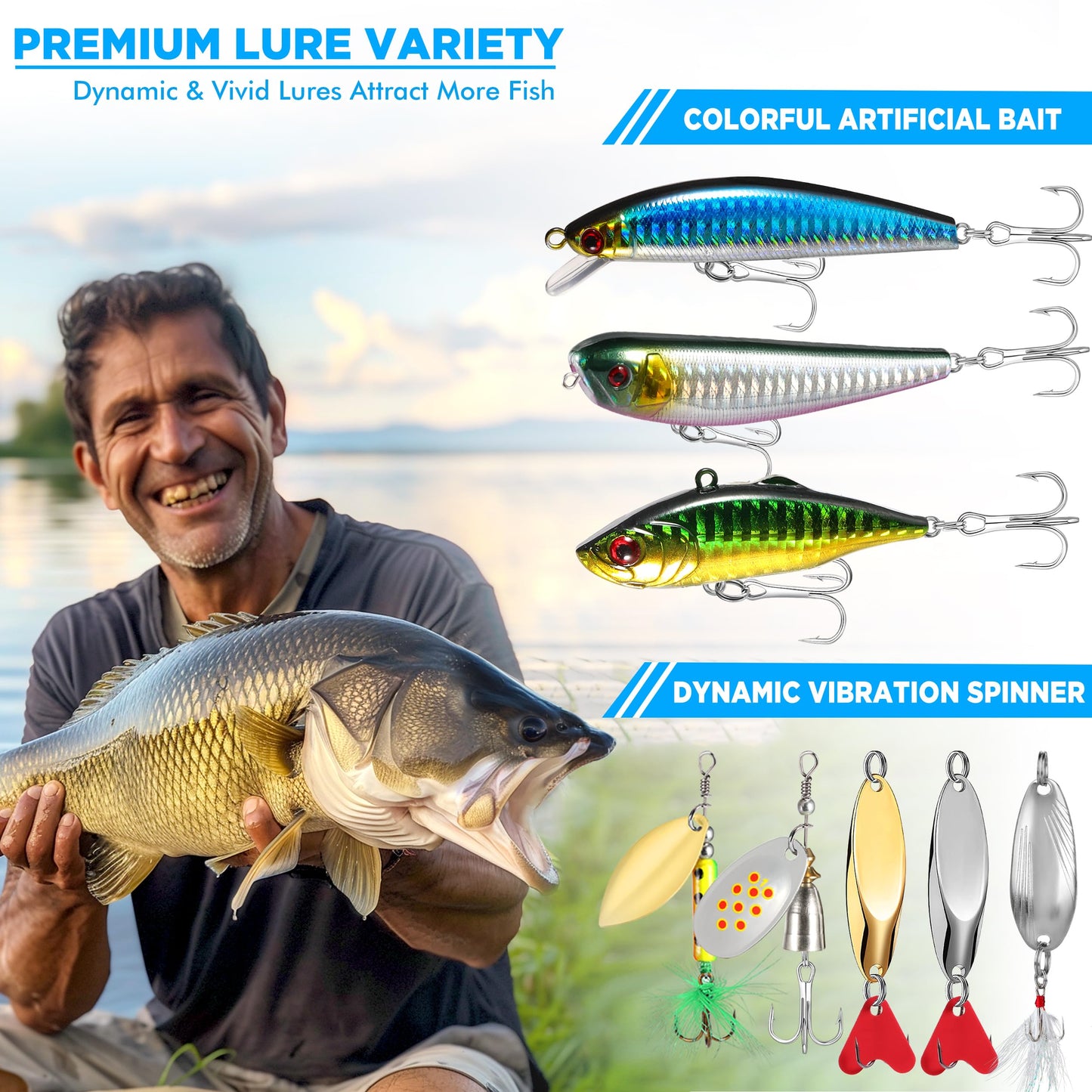 PLUSINNO Fishing Lures, 137Pcs Tackle Box with Tackle Included, Crankbaits, Spoon, Hooks, Weights & Other Accessories, Fishing Bait Lure Gear Kit Gift for Men Bass Freshwater