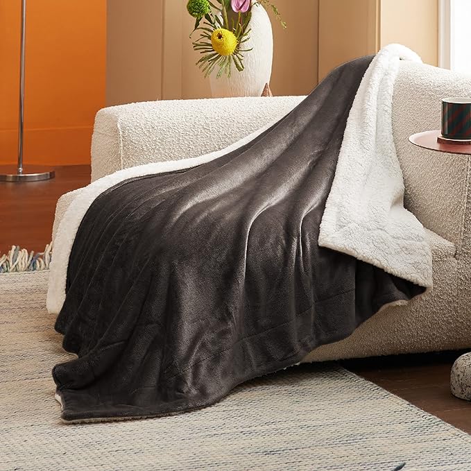 Bedsure Sherpa Fleece Throw Blanket for Couch - Thick and Warm, Soft Fuzzy Plush Throw Blanket for Winter, Brown, 50x60 Inches