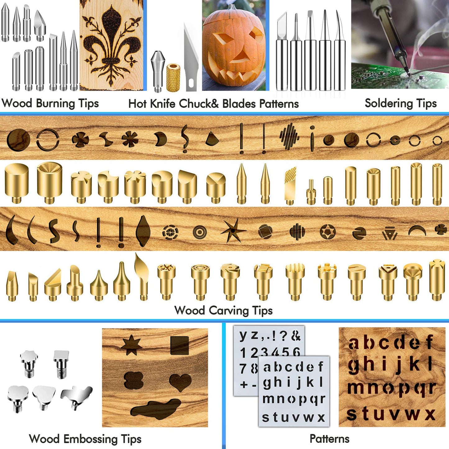 137PCS Wood burning Kit, DIY Creative Tool Set Soldering Woodburning Pen with Adjustable Temperature and Wood Piece for Embossing Carving Tips