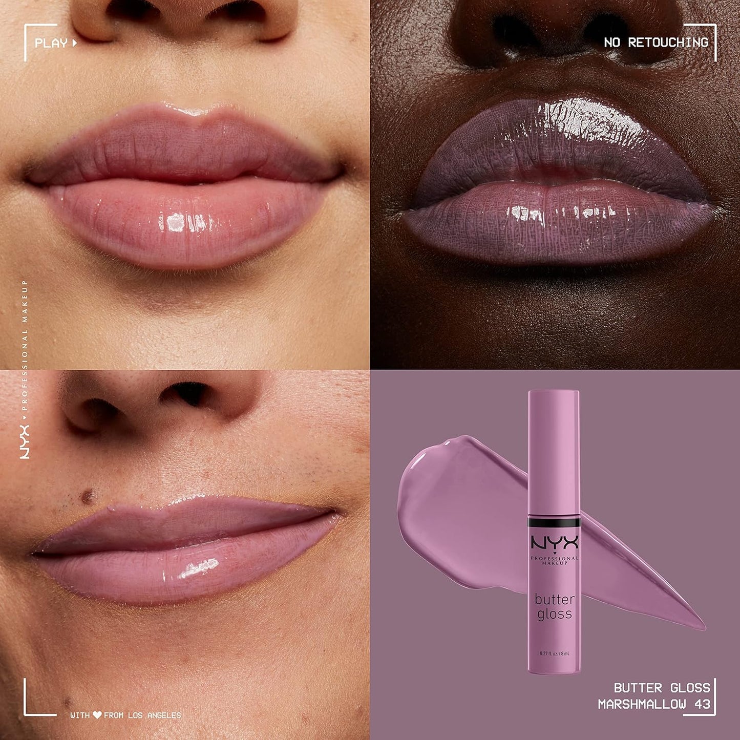 NYX PROFESSIONAL MAKEUP Butter Gloss, Non-Sticky Lip Gloss - Marshmallow (Muted Lilac)