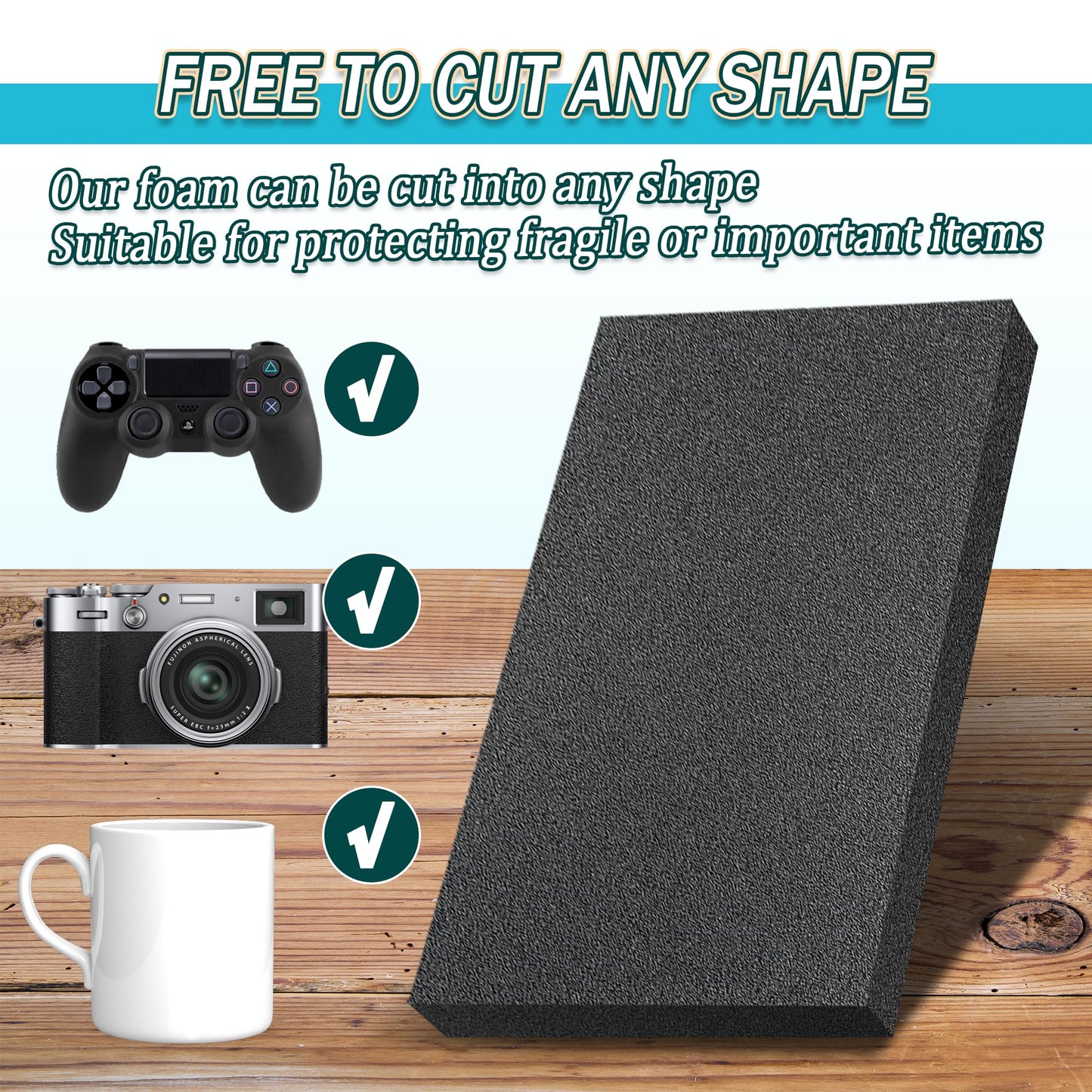 4 PCS Black Foam Padding- 16x12x1 Inch Polyurethane High Density Foam Cuttable Black Sheet Pad Cushioning Inserts for Packing Cases and Crafts