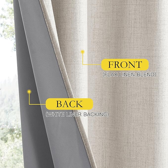 NICETOWN Brich Vintage Open Linen Weave Flax Thermal Curtains, 100% Blackout Curtains 108" Long for Dining Room, Soundproof Window Treatment Drapes for Home Office, 62" Wide Per Panel, Set of 2