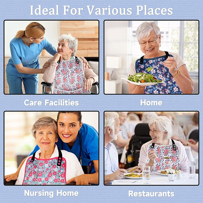 Adult Bibs-3 Pcs Washable Clothing Protector with Upgraded Crumb Catcher