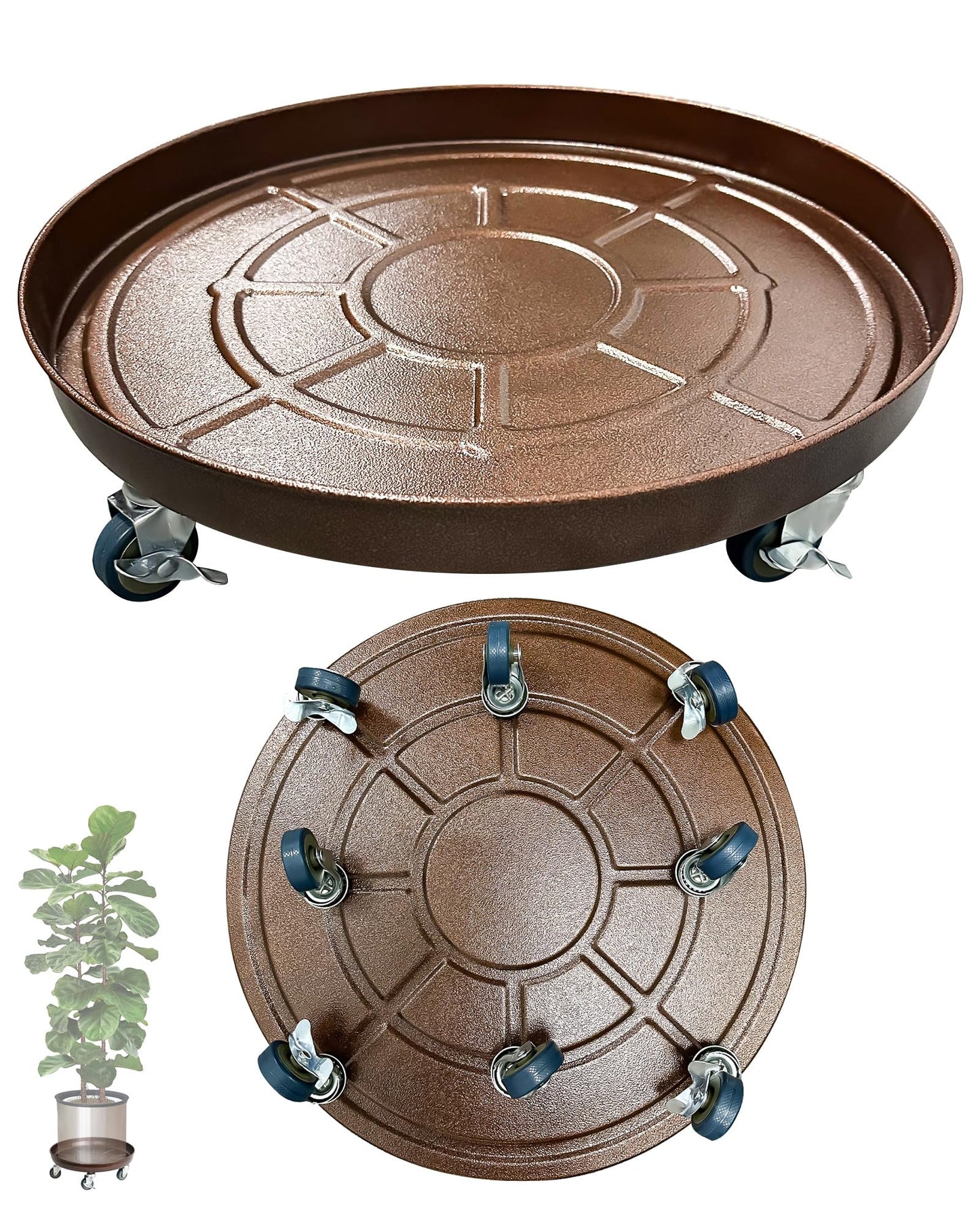 Tadpolebaby Heavy Duty Plant Caddy with Solid Rubber Wheels, Lockable, Increased Load Capacity, One-Minute Installation, Suitable for Indoor, Outdoor, Patio, Garden Settings, 20 Inches 2PACK, Bronze