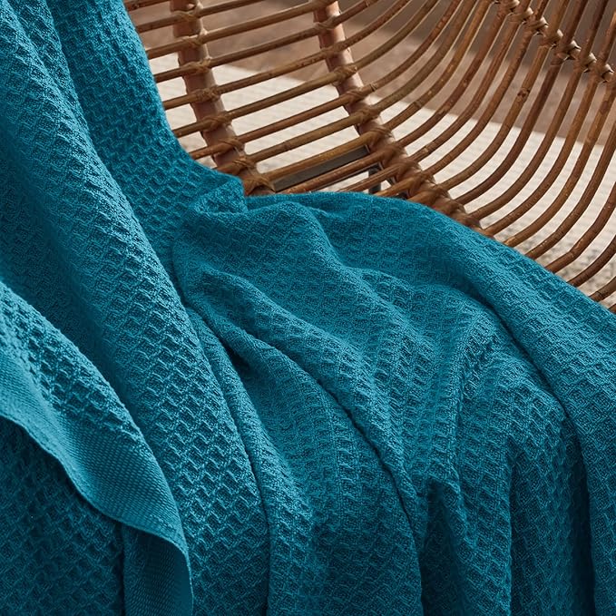 Bedsure 100% Cotton Blanket King Size for Bed - Breathable and Soft, Waffle Weave Blanket for Summer Spring, Teal, 104x90 inches