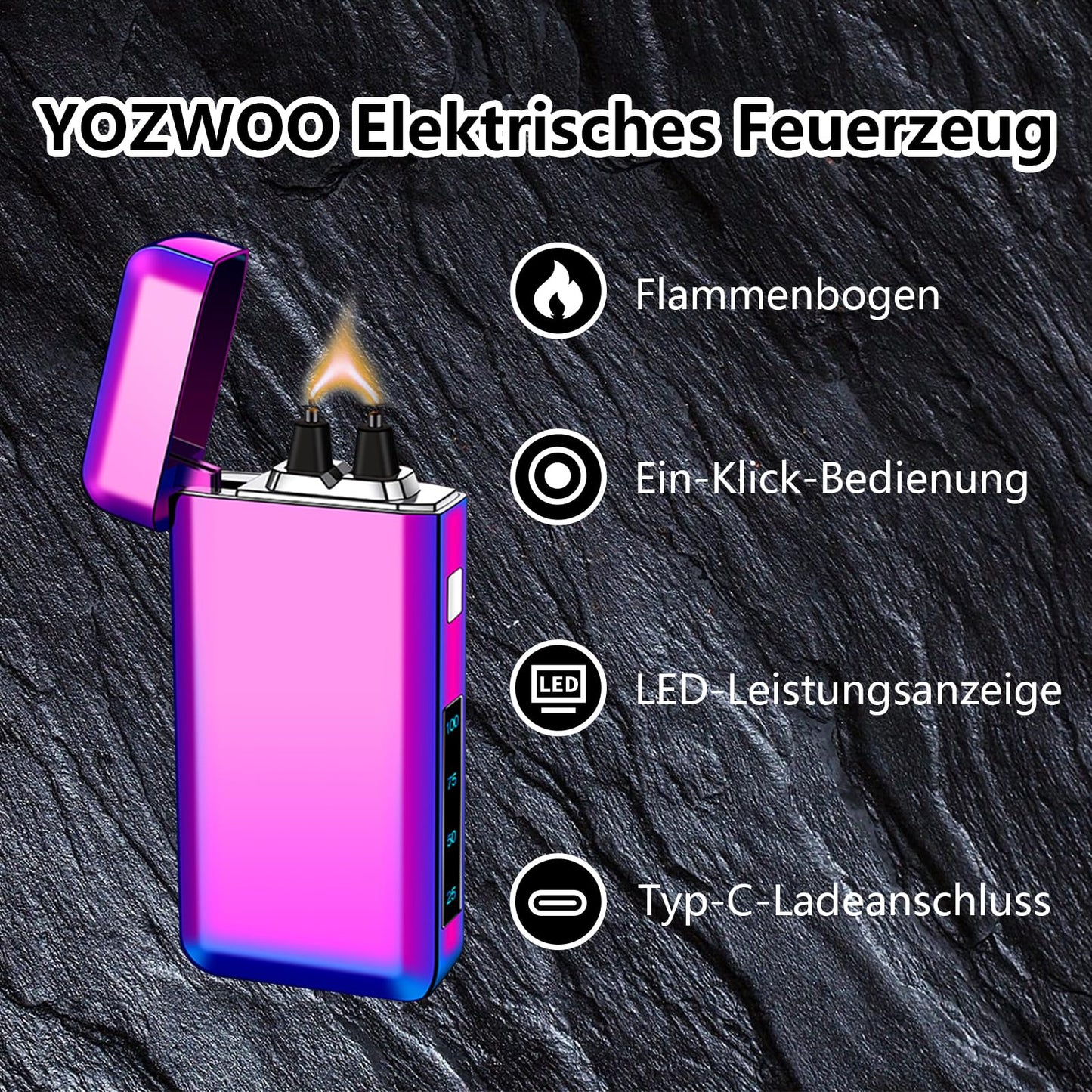 YOZWOO Electric Lighter Type-C Rechargeable Lighters Plasma Lighter High Power Flame Arc Lighters Windproof Electronic Lightre with Smart Chip for Candles, Incense with High-Grade Gift Box(Ice Colour)