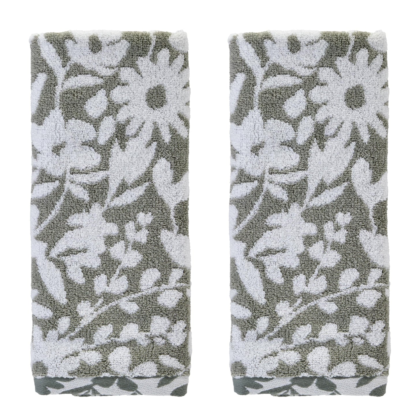 SKL Home Bedford Floral 100% Cotton Premium 2-Piece Hand Towel Set, 600 GSM, Soft & Absorbent, Reversible Jacquard, Decorative for Bath/Kitchen/Bar & Gift, Sage