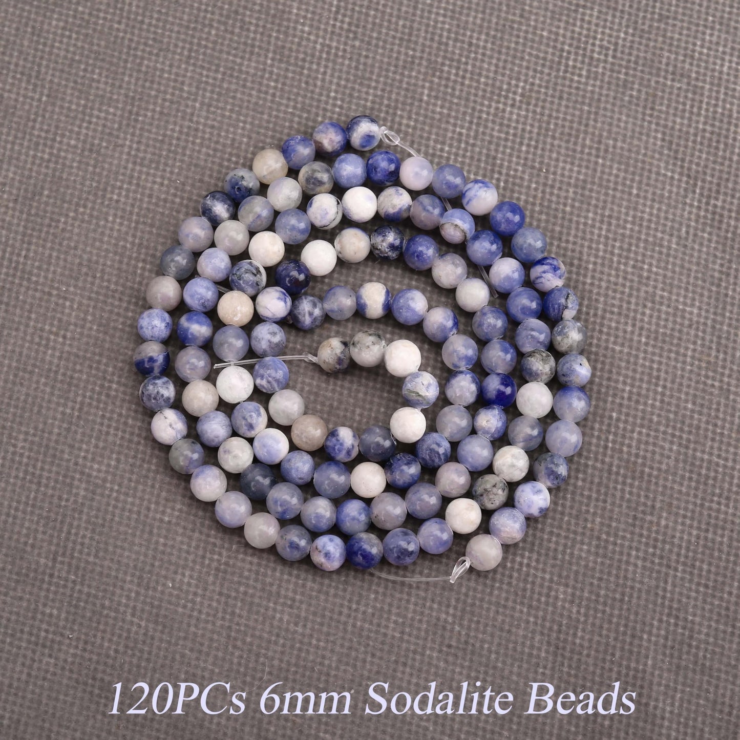 Aurehen Natural Gemstone Beads with Thread Needle Card as Complete Jewelry Making Kit, 120PCS 6mm Genuine Round Loose Energy Stone Spacer Beads, Smooth Healing Crystals for DIY Crafts (Blue Sodalite)