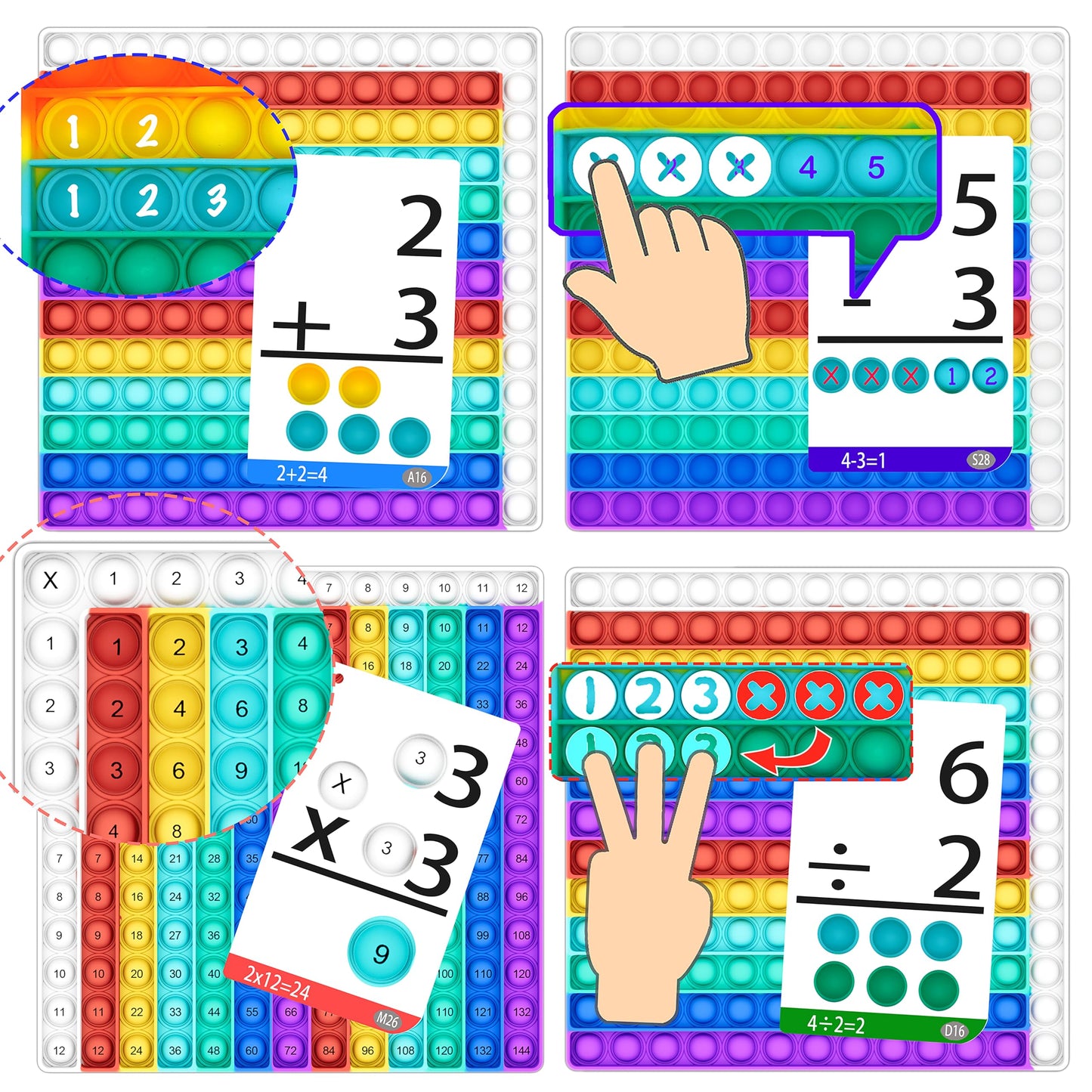 COOVA Educational Flash Card with POP IT Games – Sight Word and Math Skill, Multiplication, Talking Word POP, Learning Toys for Kids (Multiplication Flash Cards)