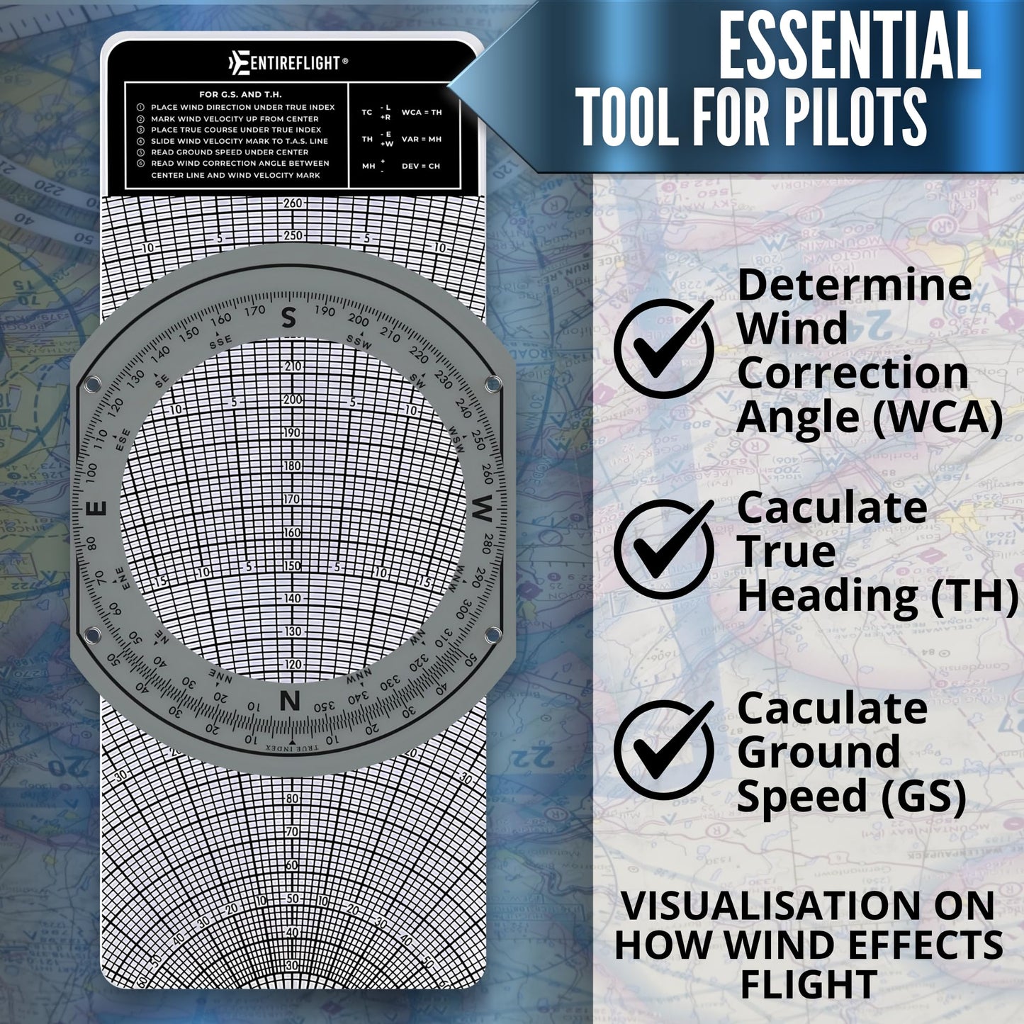 EntireFlight - E6B Flight Computer, Aviation Plotter, & Manual Box Set - Essential Pilot Accessories and Aviation Tools for Your Flight Bag - Use with IFR VFR Sectional Charts - Flight Calculator