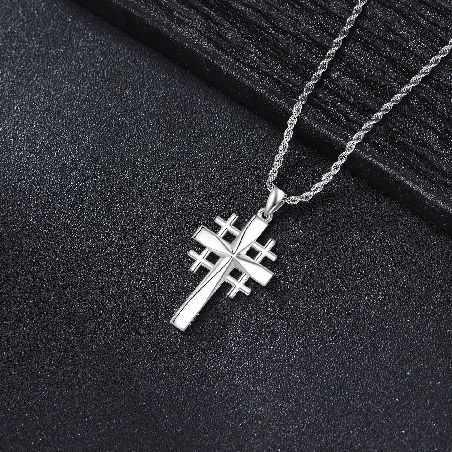 ONEFINITY Crusader Jerusalem Cross Pendant Necklace Sterling Silver Origami Cross Pendant Gifts for Women Men Jewelry (Crusader Jerusalem)