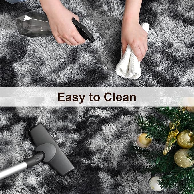 TWINNIS Super Soft Shaggy Rugs Fluffy Carpets 5x7 Feet, Indoor Modern Plush Area Rugs for Living Room Bedroom Kids Room Nursery Home Decor, Upgrade Anti-Skid Fuzzy Rug, Black and Grey
