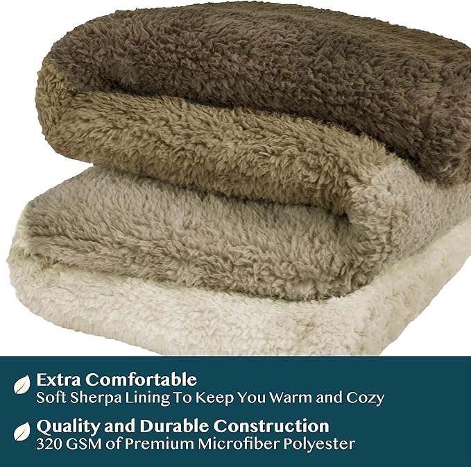 PAVILIA Fluffy Sherpa Throw Blanket Ombre | Gradient Plush, Soft, Fuzzy, Decorative Accent Throw Blanket for Couch Sofa Twin Bed | Cozy Warm Decorative Furry Faux Fur Blanket, 60x80 Inches Taupe