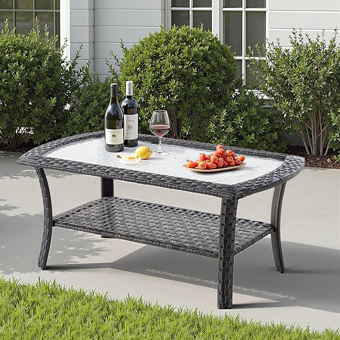 5 PCS Patio Outdoor Furniture Set with Swivel Rocking Chairs,All Weather Wicker Rattan Patio Seating Sofa and Chairs Set,Outdoor Conversaiton Sets for Deck Yard Prrch Garden Poolside,Blue