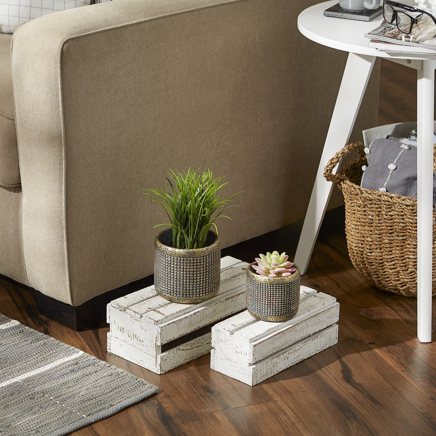 DII Planter Pot Collection Distressed/Weathered Indoor & Outdoor Cement, for Plants or Flowers, Small 4x3.75/Large 5x4.75, Modern Metallic, 2 Piece