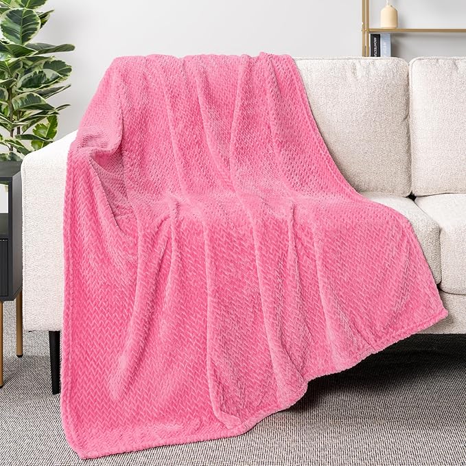 PAVILIA Soft Fleece Hot Pink Throw Blanket for Couch, Lightweight Plush Warm Blankets for Bed, Fuzzy Cozy Flannel Blanket Throw for Sofa, Travel, Jacquard Pattern, Hot Pink, Twin, 60x80 inch