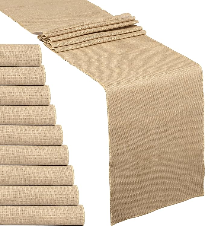 10 Pack Natural Burlap Table Runners (12 x 72 Inch) | Rustic Jute Table Runners for Wedding, Farmhouse, Thanksgiving, Coffee Table Decor Cover, Fall Décor & Parties