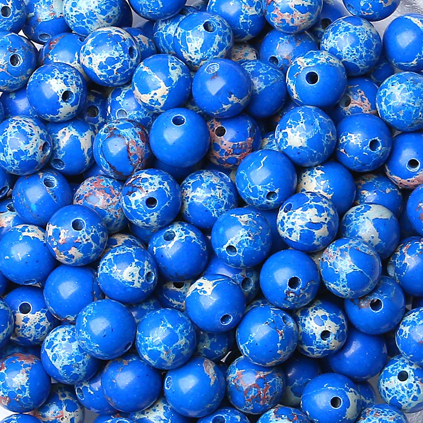 NUKAYAI Lapis Blue Imperial Jasper Beads 60Pcs Crystal Beads 8mm Round Stone Colorful Bead Smooth Loose Bead for Bracelet Necklace DIY Earrings Making