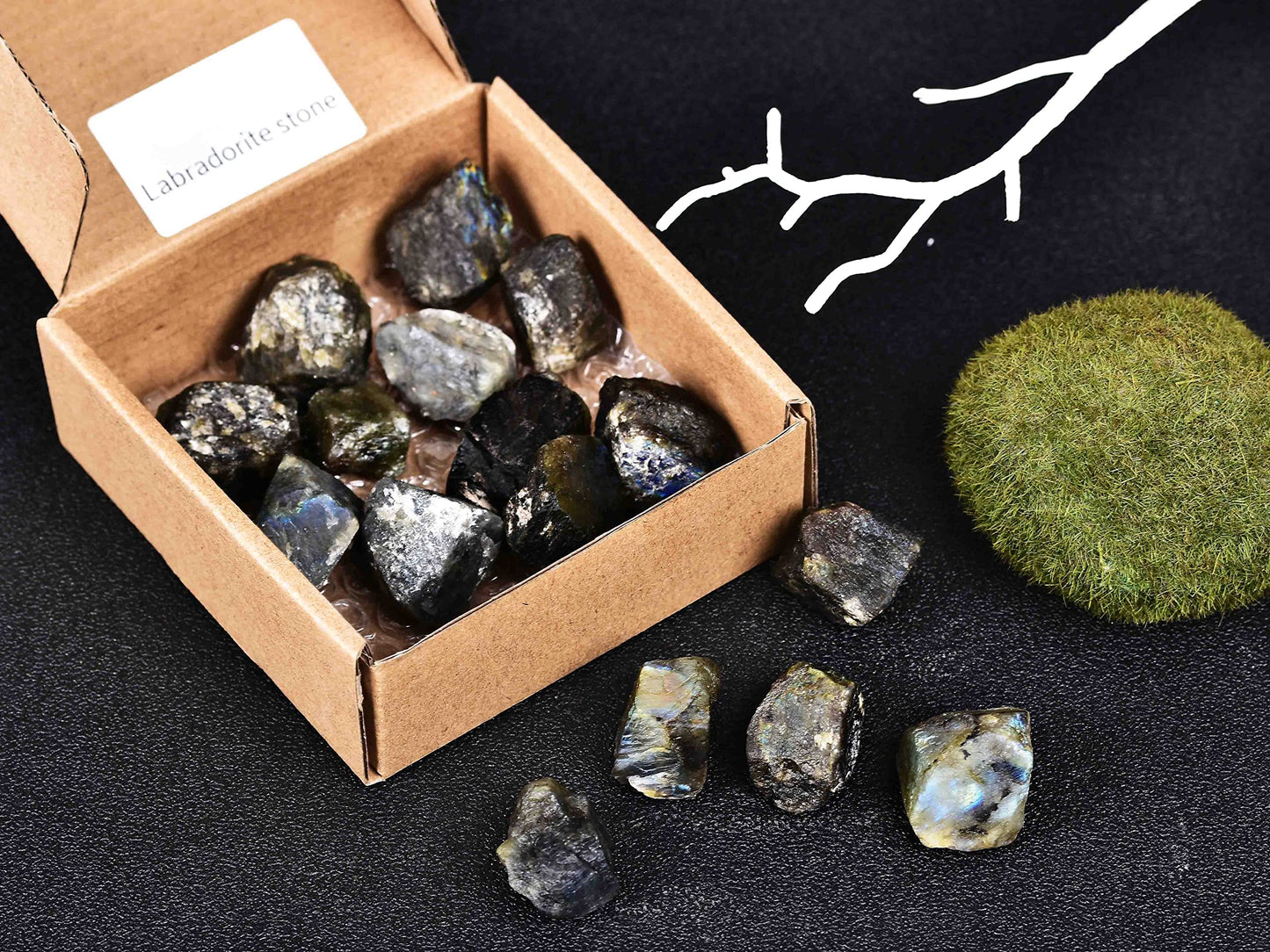 JIC Gem 12-16Pcs 0.7 Lbs Natural Rough Stones Labradorite Quartz Mineral Speciment Raw Stone Madagascar Crystal Bulk Rough Stones