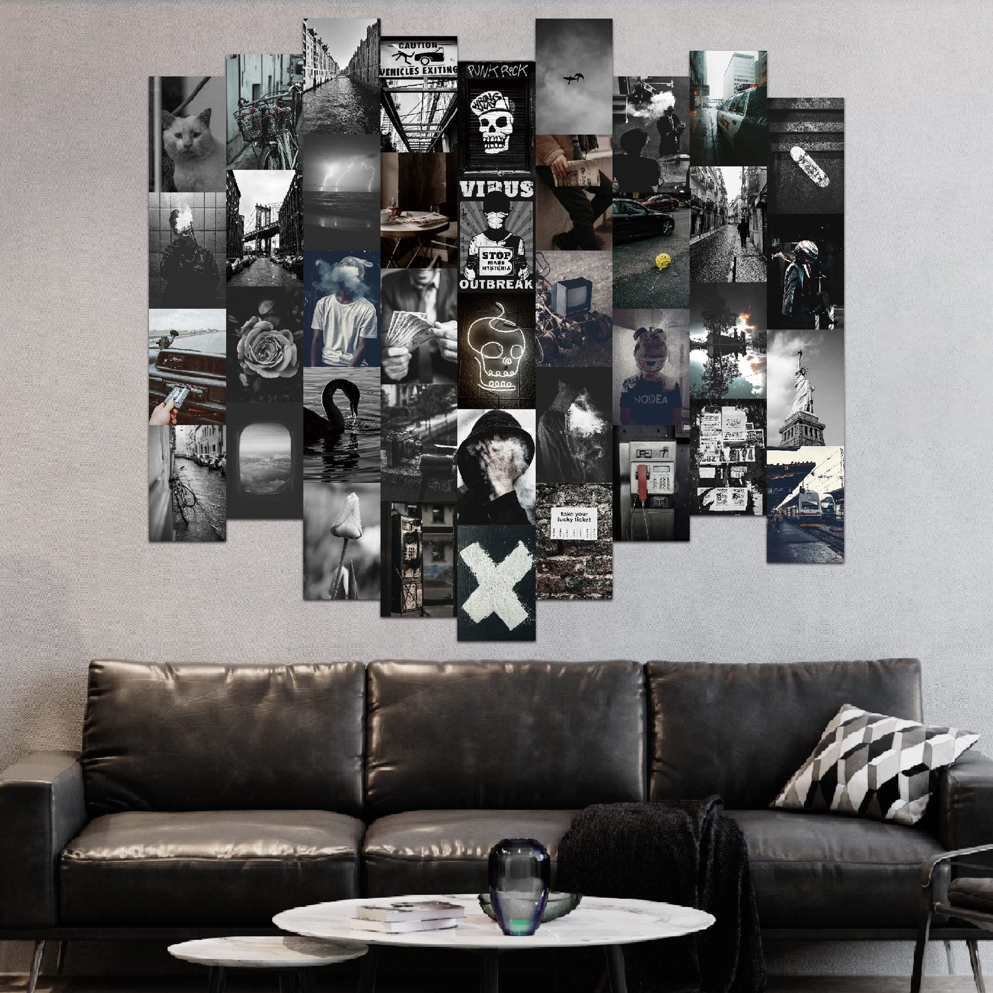 Grunge Aesthetic Wall Collage Kit - 40pcs 4x6inch Dark & Black Picture Set for Dorm & Bedroom Room Decor