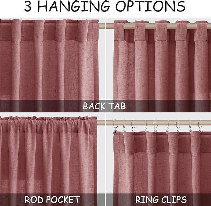 Extra Long Canyon Rose Linen Curtains 120 Inch for Living Room 2 Panels Set Rod Pocket Back Tab Linen Window Drapes Semi Sheer Light Filtering Privacy High Ceiling Drapes for Farmhouse 52x120