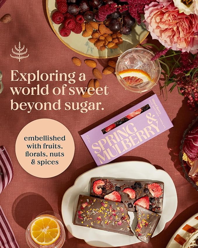 Spring & Mulberry Dark Chocolate Bars – Healthy Dark Chocolate, Date-Sweetened - Mixed Berry 3 Pack