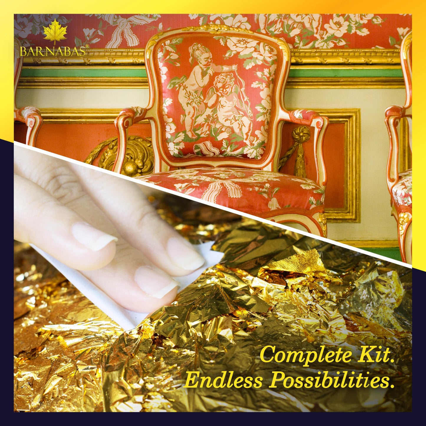 Barnabas Gold Leaf Kit – 100 Gold Leaf Sheets for Art, 100 Silver Foil, 100ml Leaf Adhesive & Sealer, Brushes & Tools for Gilding, Crafts, Foil Sheets, and Decorative Projects