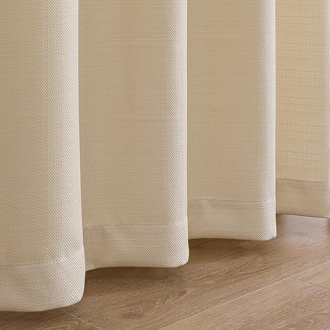 Chyhomenyc Bedroom Curtains 45 Inch Length 2 Panels, Faux Linen Textured Semi Light Filtering Soft Airy Rod Pocket Window Treatment Drapes for Living Room, Each 30Wx45L Inches, Linen Color