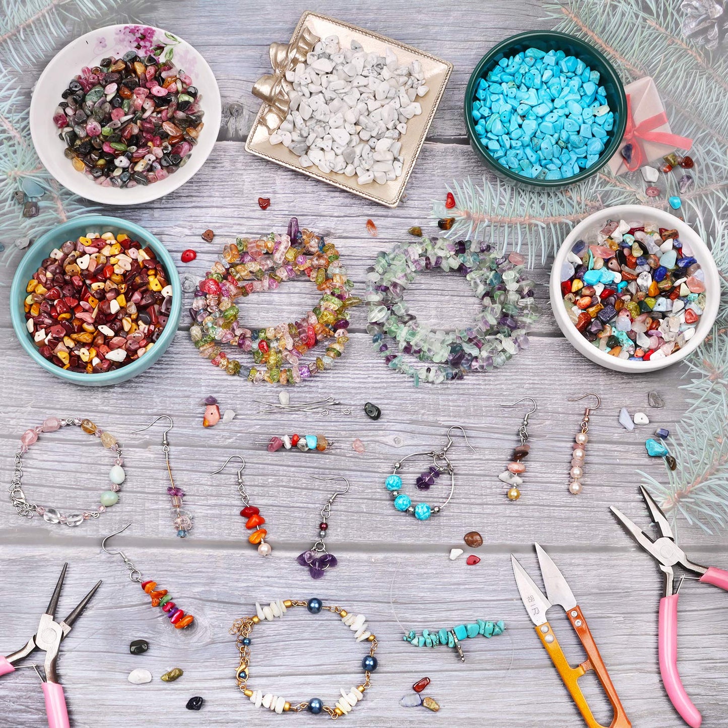 500 pcs Natural Chip Stone Beads, Black Rutilated 5-8 mm Irregular Gemstones Healing Crystal Loose Rocks Bead Hole Drilled for Jewelry Making Bracelet