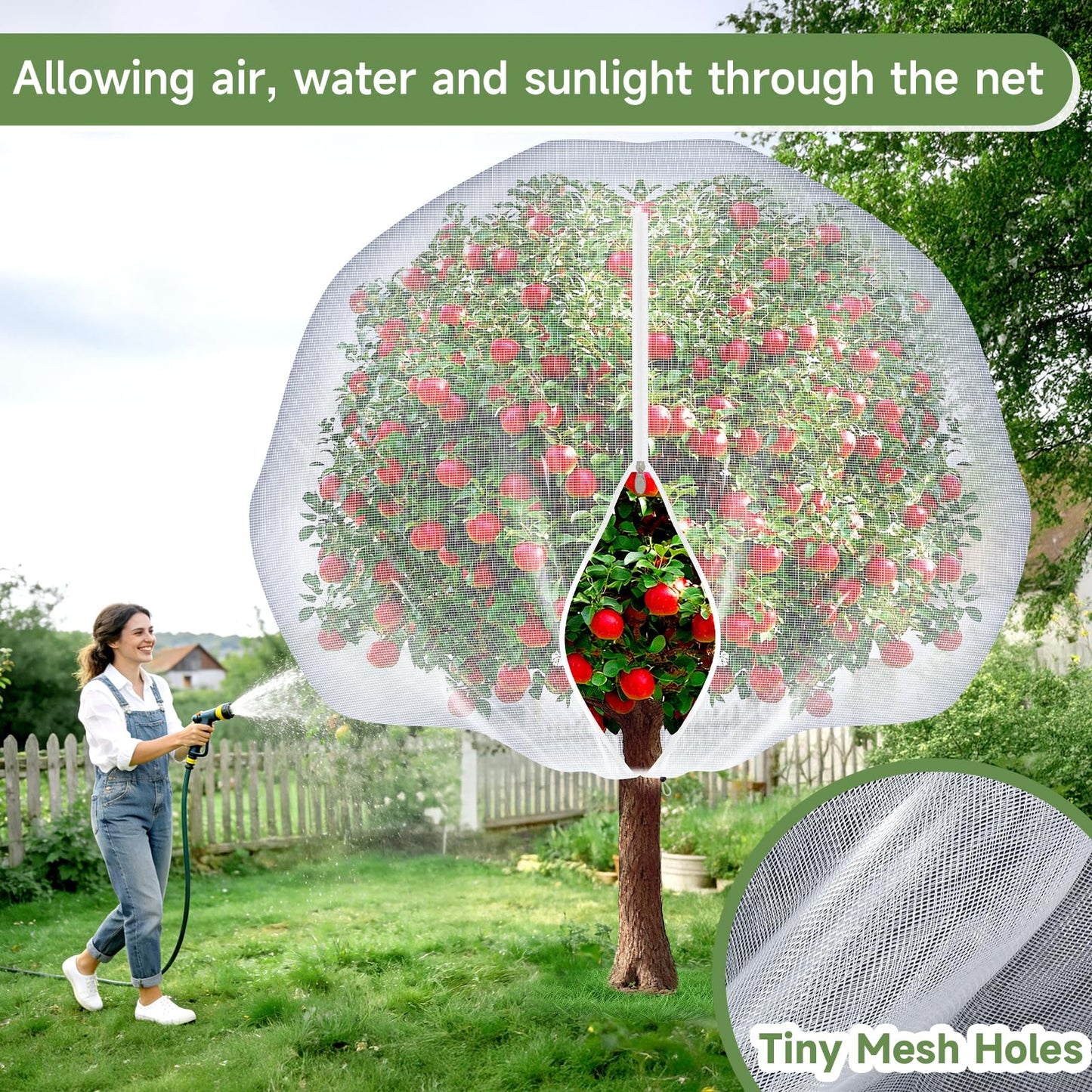 TMFsode 2 Pcs Fruit Tree Netting with Zipper and Drawstring, 8Ft x 8Ft Blueberry Bush Netting, Protective Garden Mesh Cover for Tomatoes, Fruit Tree, Flowers, Vegetables