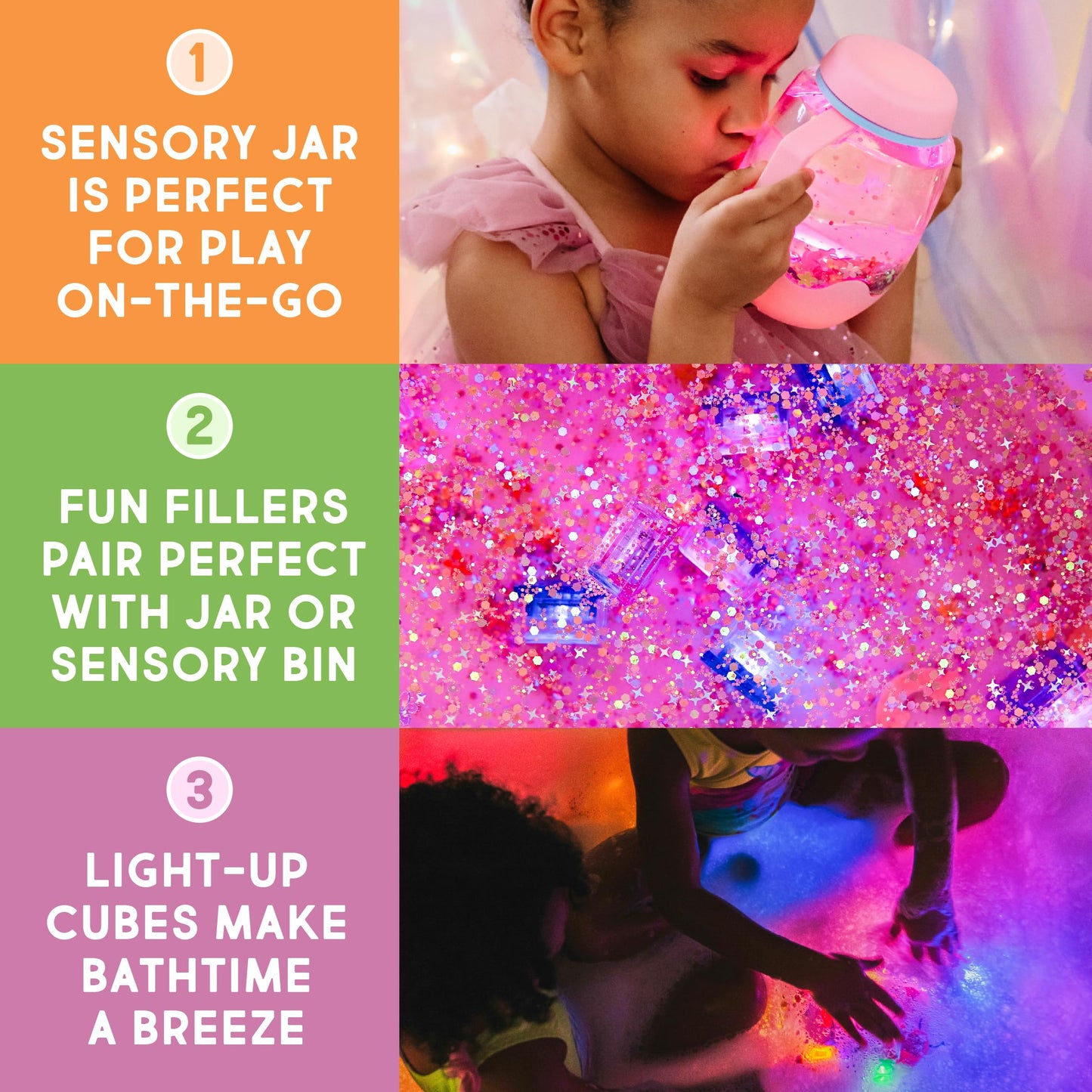 Glo Pals Play Pack Bundle with Sensory Play Jar, Water-Activated Light-Up Cubes, and Fun Fillers - Sensory Toys for Toddlers - Sensory Toy Kit with Light Up Cubes for Bathtub - Abby Cadabby