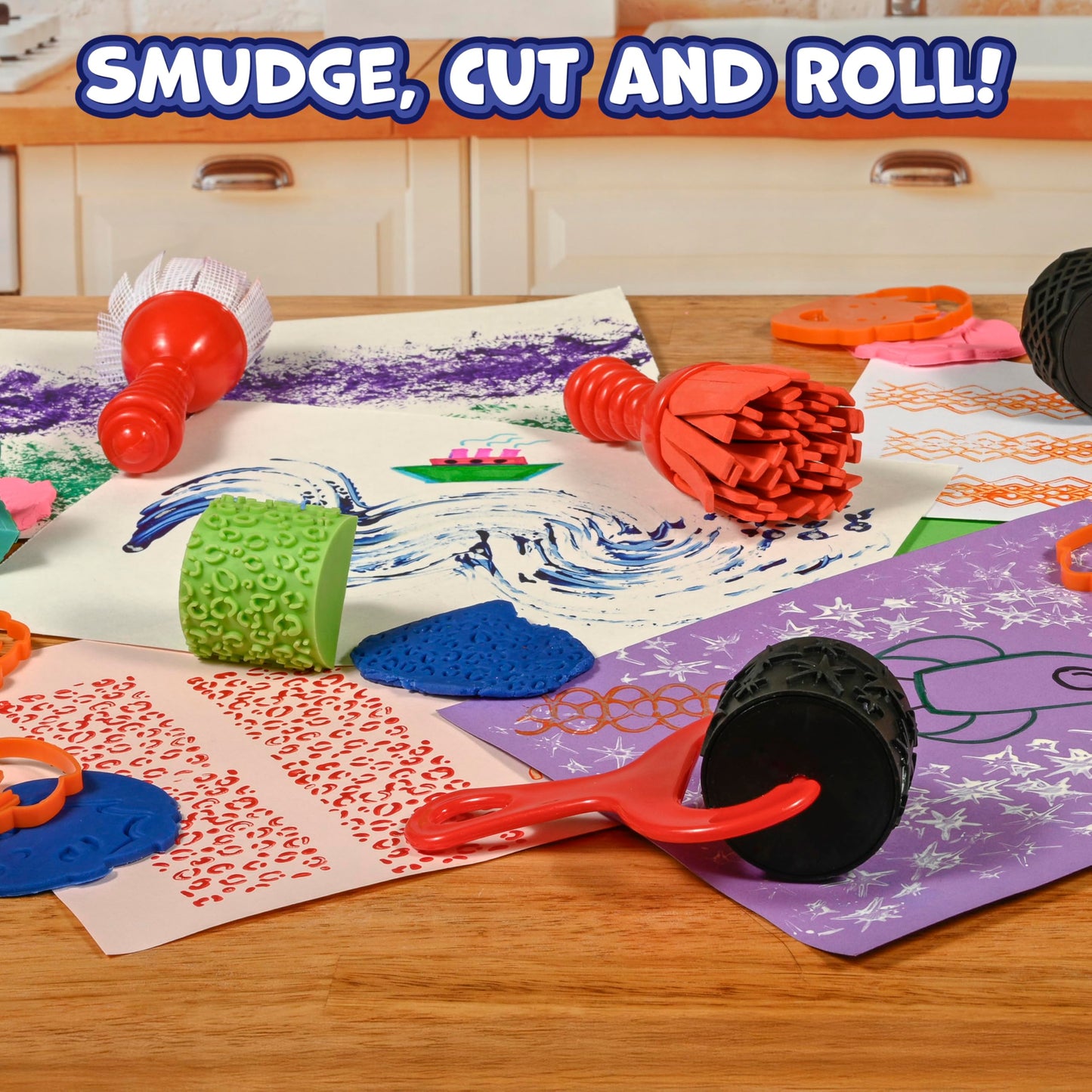 READY 2 LEARN Smudge ‘N’ Roll Paint & Dough Tools - Paint Brushes for Toddlers - Playdough Rollers - Dough Tools for Kids - Art Supplies for Toddlers 1-3