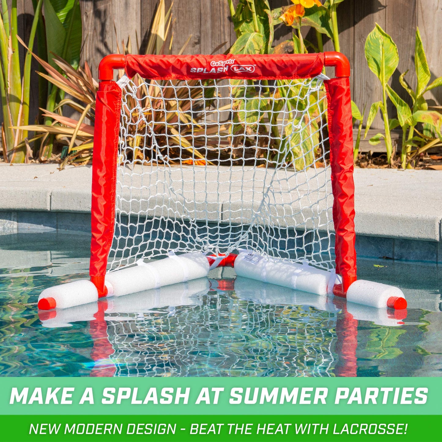GoSports Lacrosse Floating Pool Goal Set - Includes Water Goal, 2 Sticks and 4 Soft Balls, Red