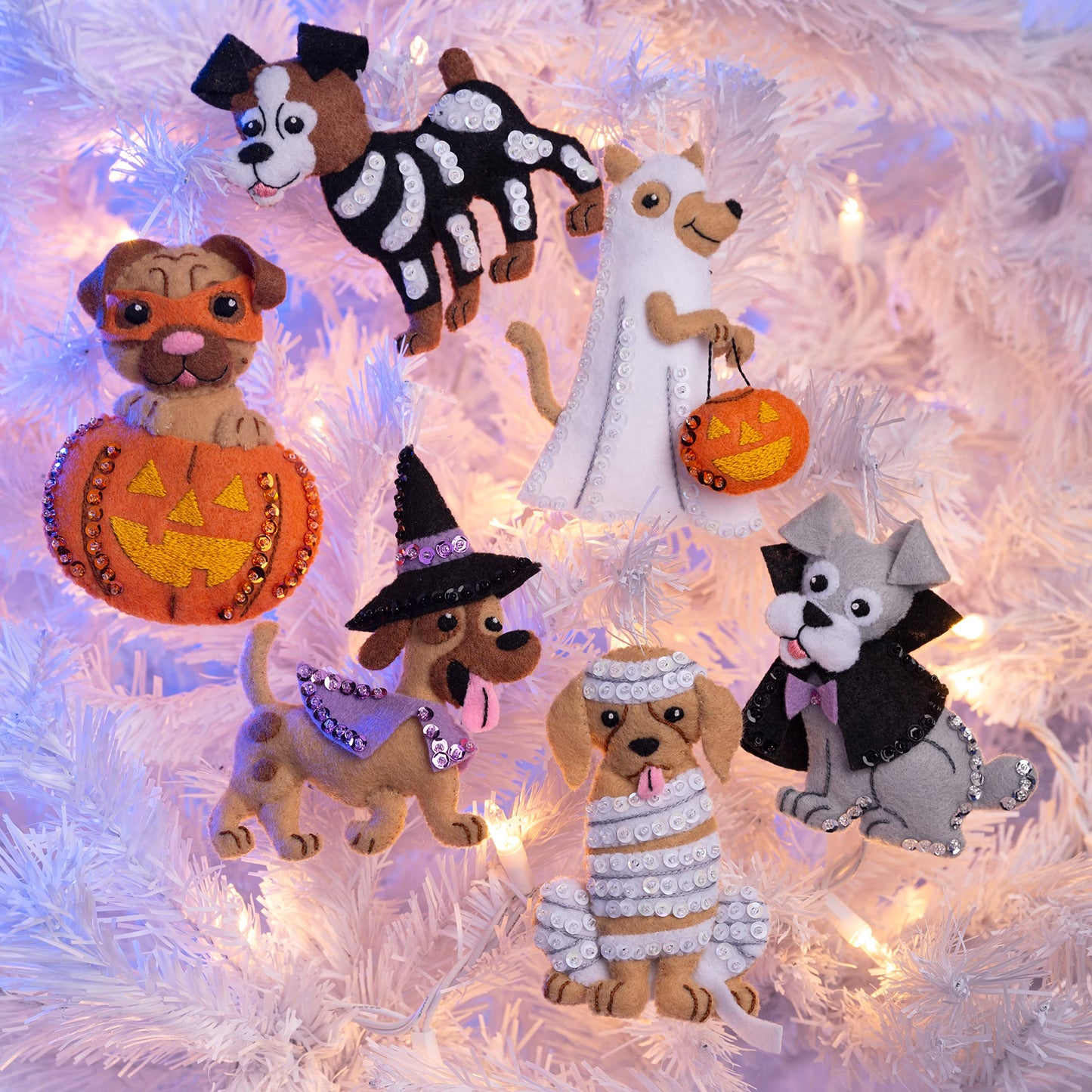 Bucilla Felt Applique 6 Piece Ornament Making Kit, Trick or Treat Puppies, Perfect for DIY Arts and Crafts, 89515E