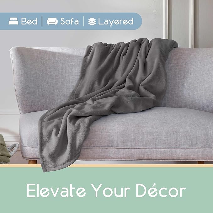 Soft Microfleece Blanket | Queen Size | All-Season Comfort | Super Soft Lightweight Throw | Plush for Bed, Couch, or Travel | Pet-Friendly | Gray
