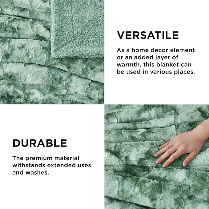 Bedsure Sherpa Blanket Twin Size - Soft, Fuzzy & Fluffy Faux Fur - Warm, Cozy Blanket for Couch, Sofa and Bed, Tie Dye Design, Sage Green, 60x80 Inches