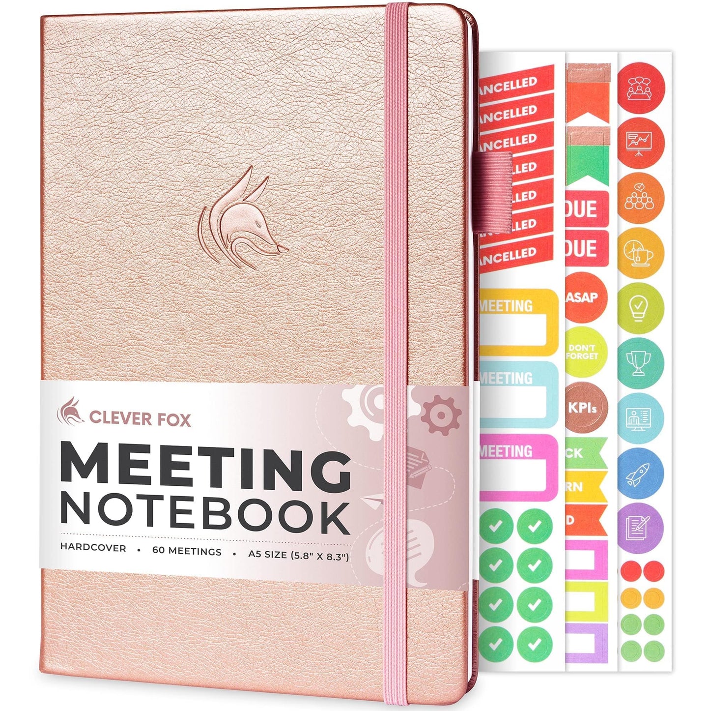 Clever Fox Meeting Notebook – Work & Business Organizer with Notes & Action Items – Notepad for Project Management & Meetings, A5 (Rose Gold)