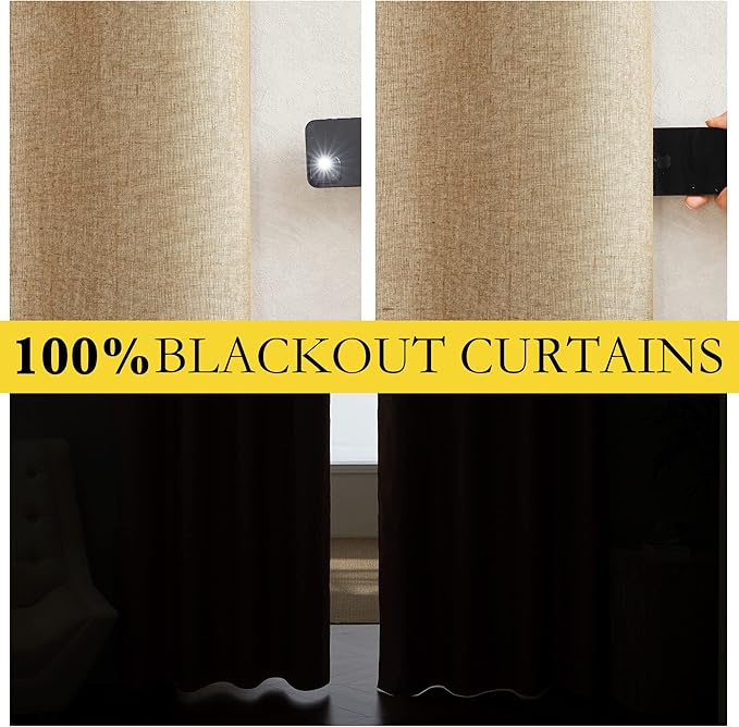 NICETOWN Full Shade Curtain Panels, 62 x 63 inch, Camel, Pair of Energy Smart & Noise Blocking Out Blackout Drapes for Dining Room Window, Thermal Insulated Guest Room Lined Window Dressing