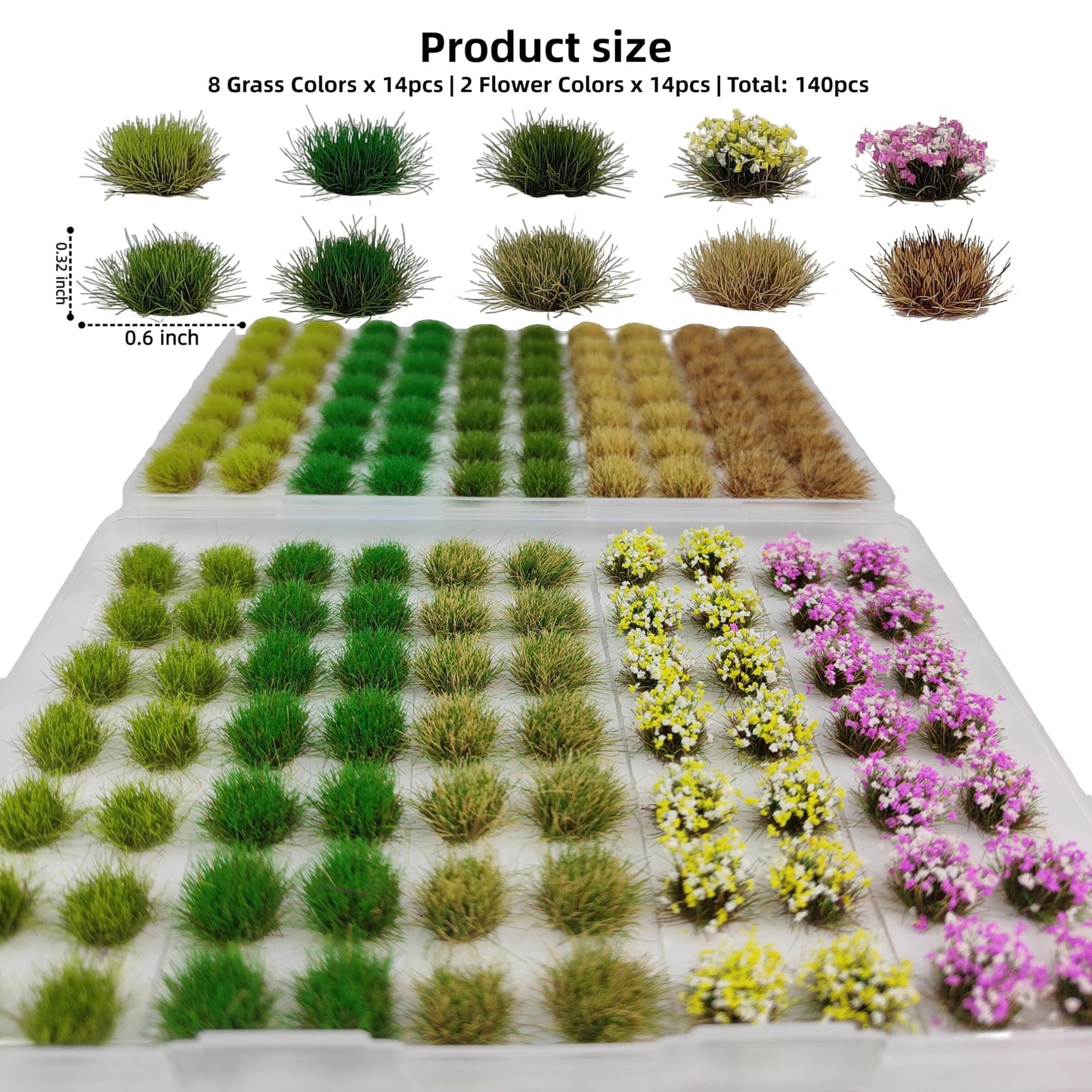 gdeplok 140 Pcs Static Grass Tufts & Miniature Flower Clusters - Artificial Grass Terrain Scenery Kit for Model Train Railway, Military Sand Table, DIY Diorama Landscape