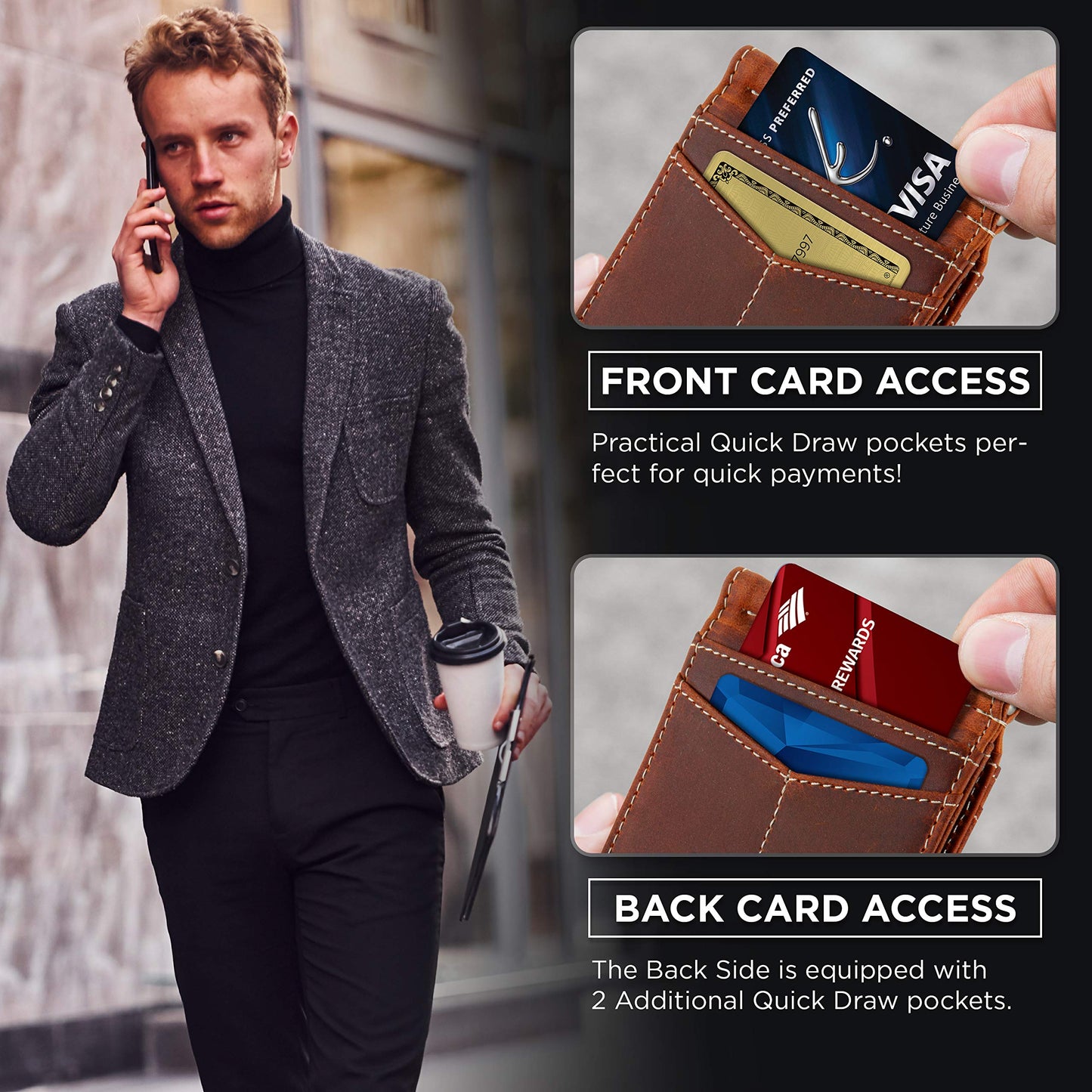 SERMAN BRANDS RFID Blocking Wallet Slim Bifold - Genuine Leather Minimalist Front Pocket Wallets for Men with Money Clip Gift (Canyon Red)