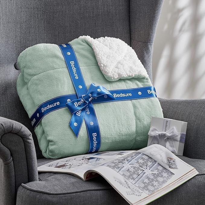 Bedsure Sherpa Fleece Throw Blanket for Couch - Thick and Warm, Soft Fuzzy Plush Throw Blanket for Winter, Sage Green, 50x60 Inches
