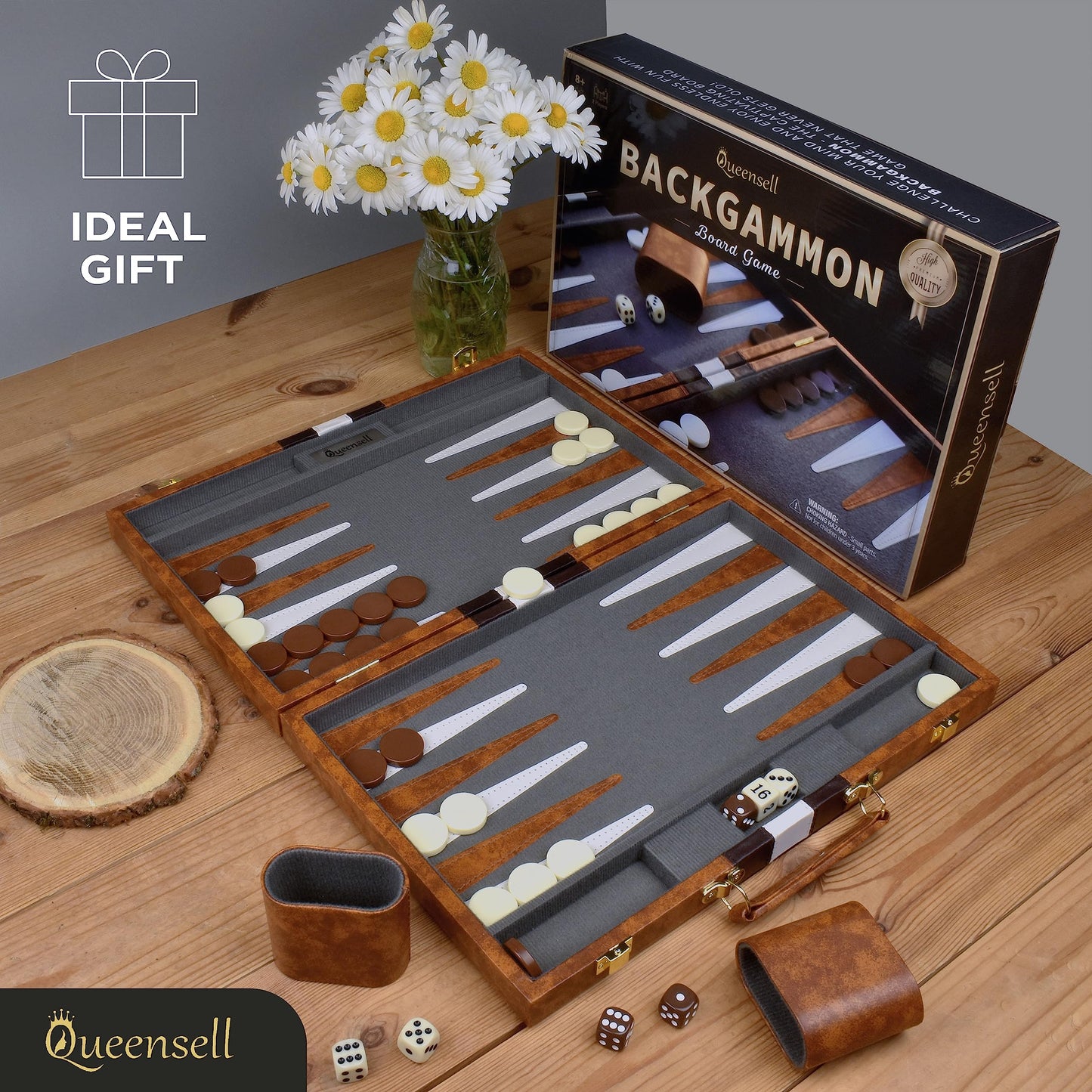 Large Backgammon Sets for Adults - Classic Board Games for 2 Players Adults and Kids - Premium Backgammon Set 15 inch Board and 32 Backgammon Pieces in Quality PU Leather Case - Gift for Man